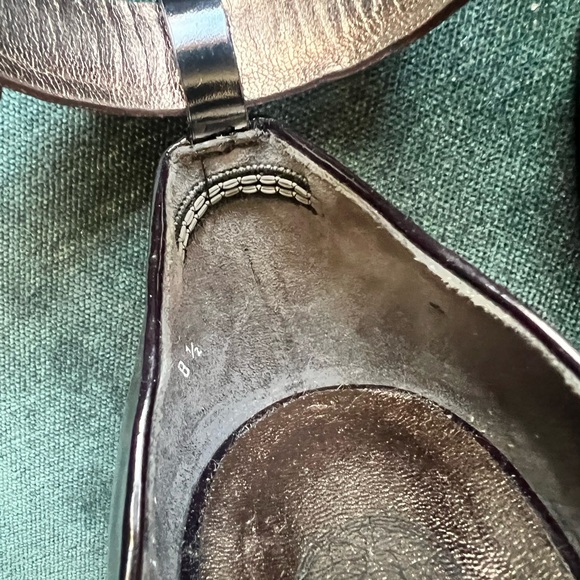 Versace 37.5 Patent Leather Ankle Strap Heels Eggplant Shaped Heel Italy - Picture 12 of 14